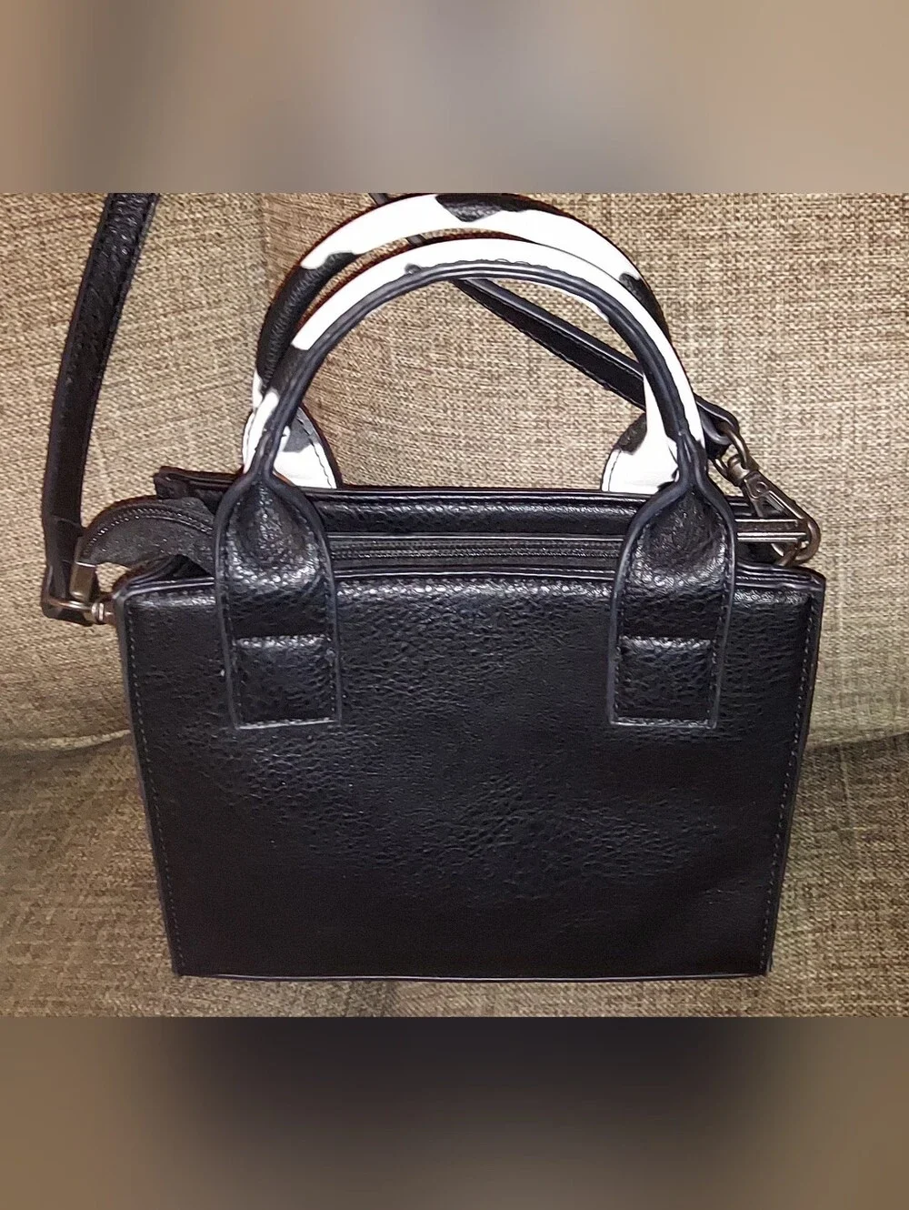 Wrangler Black and White Vegan Cowhide Mini Satchel